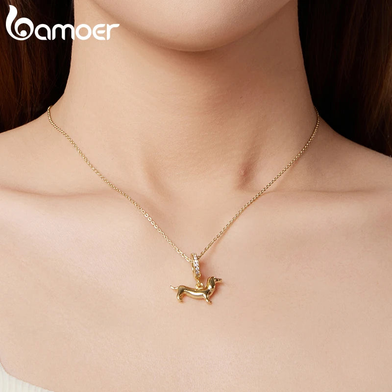 BAMOER Pet Dog Pendant Beads for Basic Bracelet, Genuine 925 Sterling Silver Poodle Dachshund Charms DIY Accessories for Women