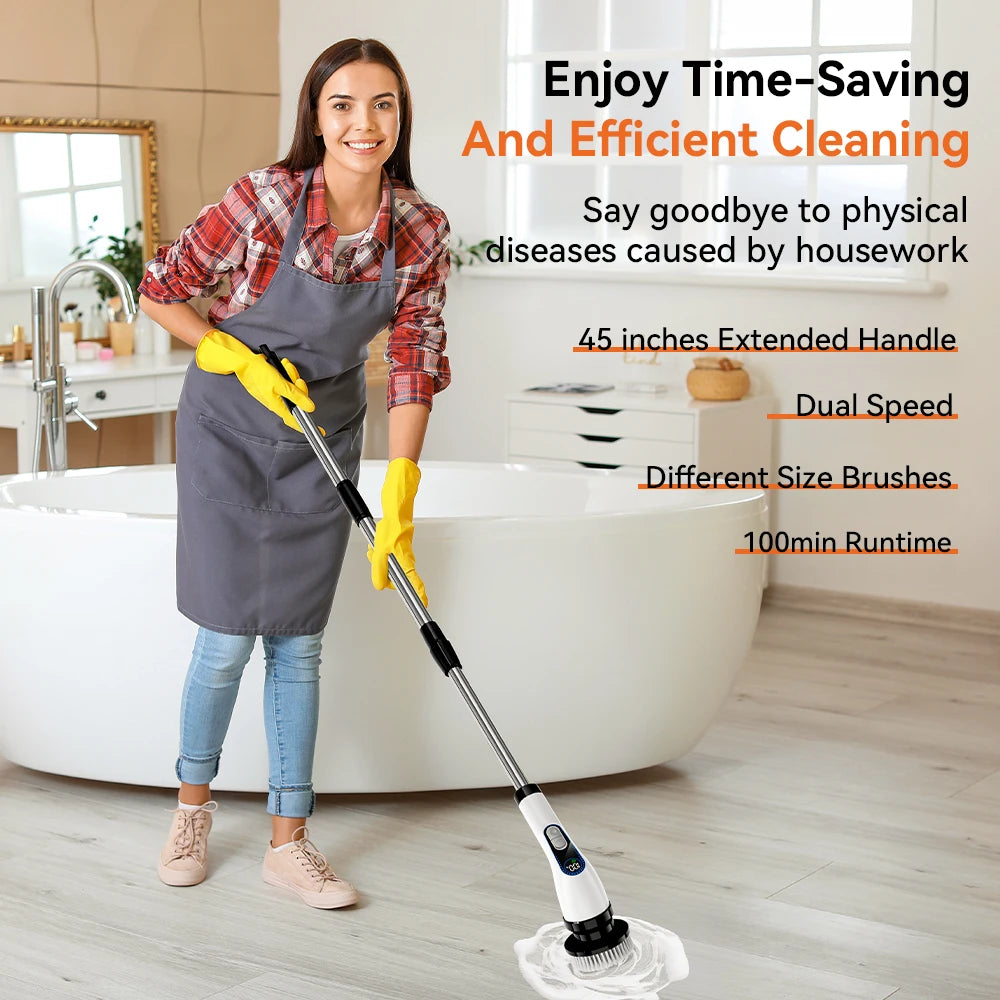 Electric Cleaning Brush Shower Cleaning Brush with 7 Interchangeable Drill Brush Heads Wireless Scrubber with Adjustable Handle