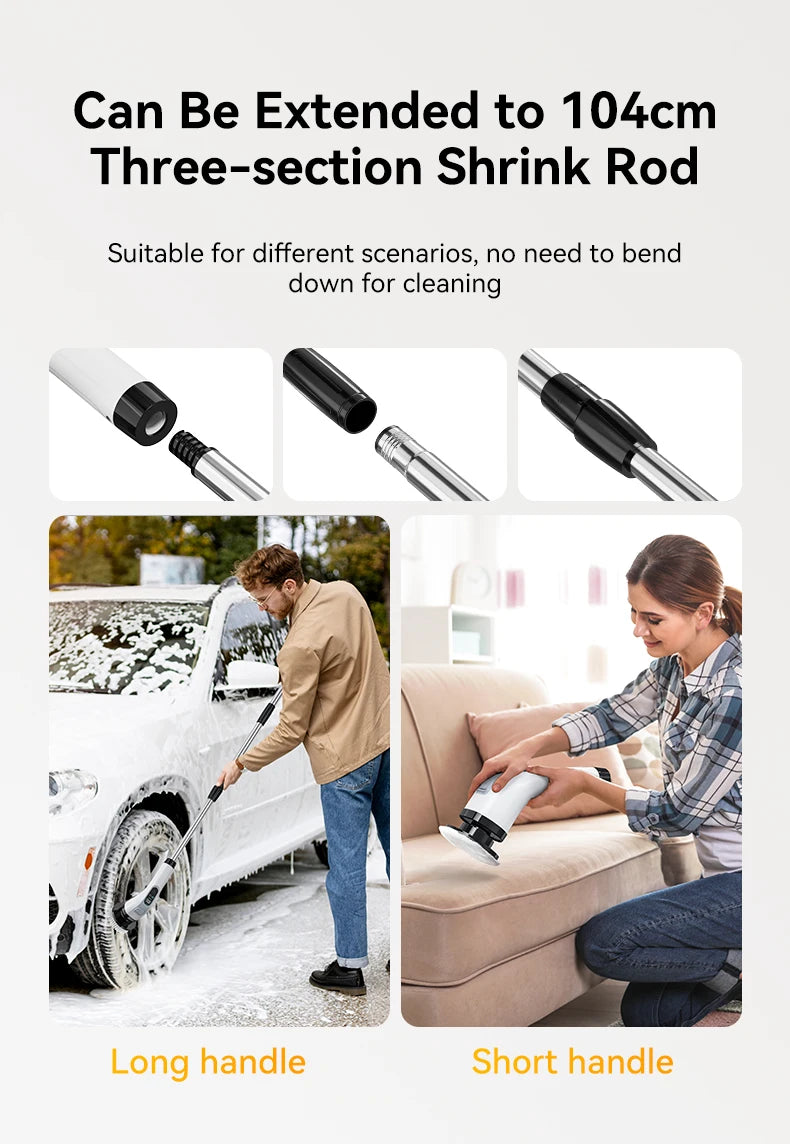 Electric Spin Scrubber Shower Scrubber Cordless Cleaning Brush with 7 Replaceable Brush Heads and Squeegee Adjustable Extension