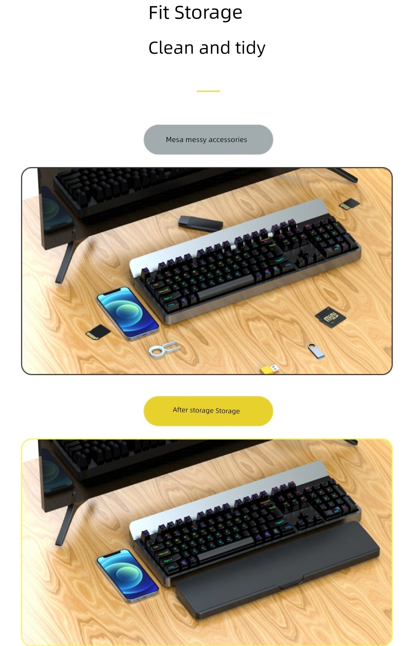Keyboard Support Wristband Pad with Storage Box Wrist Protection for 104 Mechanical Keyboard 87 Key Code 98 Hand Cushion