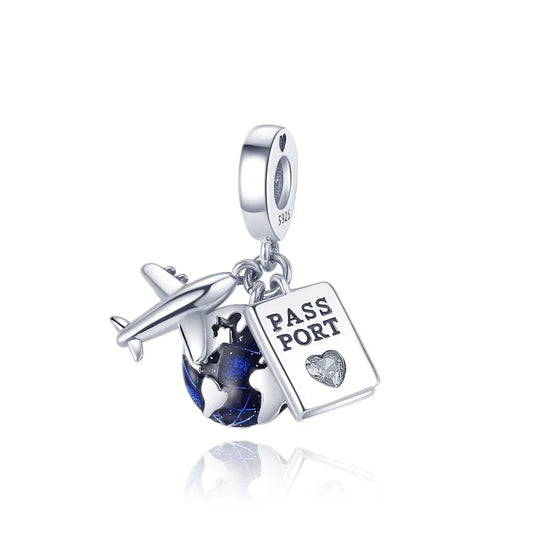 925 Sterling Silver Airplane Passport Earth Charms Pendant Fit Original Bracelet DIY Women Exquisite Travel Jewelry Gifts