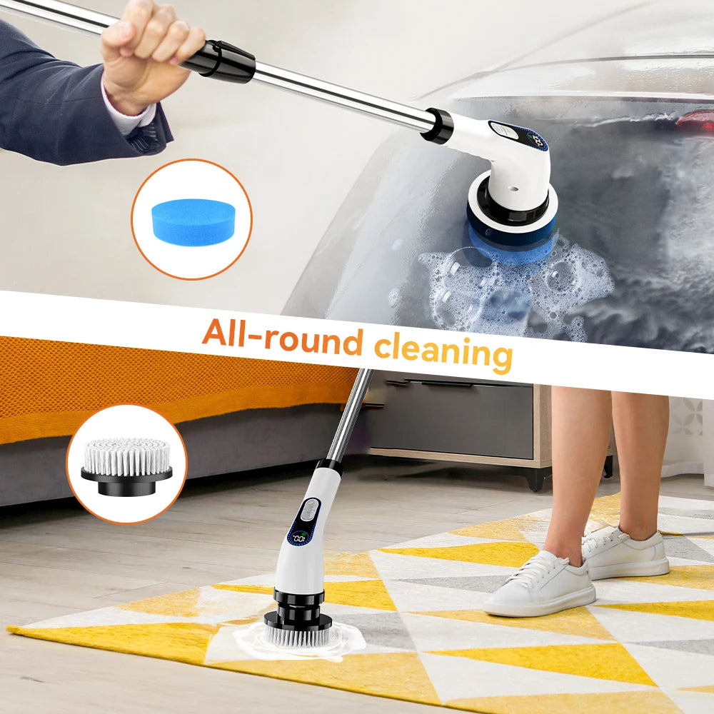 Electric Cleaning Brush Shower Cleaning Brush with 7 Interchangeable Drill Brush Heads Wireless Scrubber with Adjustable Handle