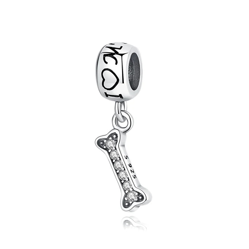 Original 925 Sterling Silver Charms Love Pets Dog Cat Paw Print Pendant Beads Fit Brand Bracelets Necklaces Women DIY Jewelry