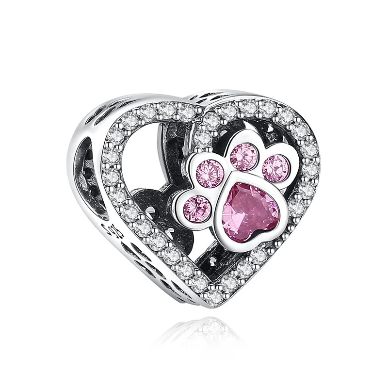 Original 925 Sterling Silver Charms Love Pets Dog Cat Paw Print Pendant Beads Fit Brand Bracelets Necklaces Women DIY Jewelry