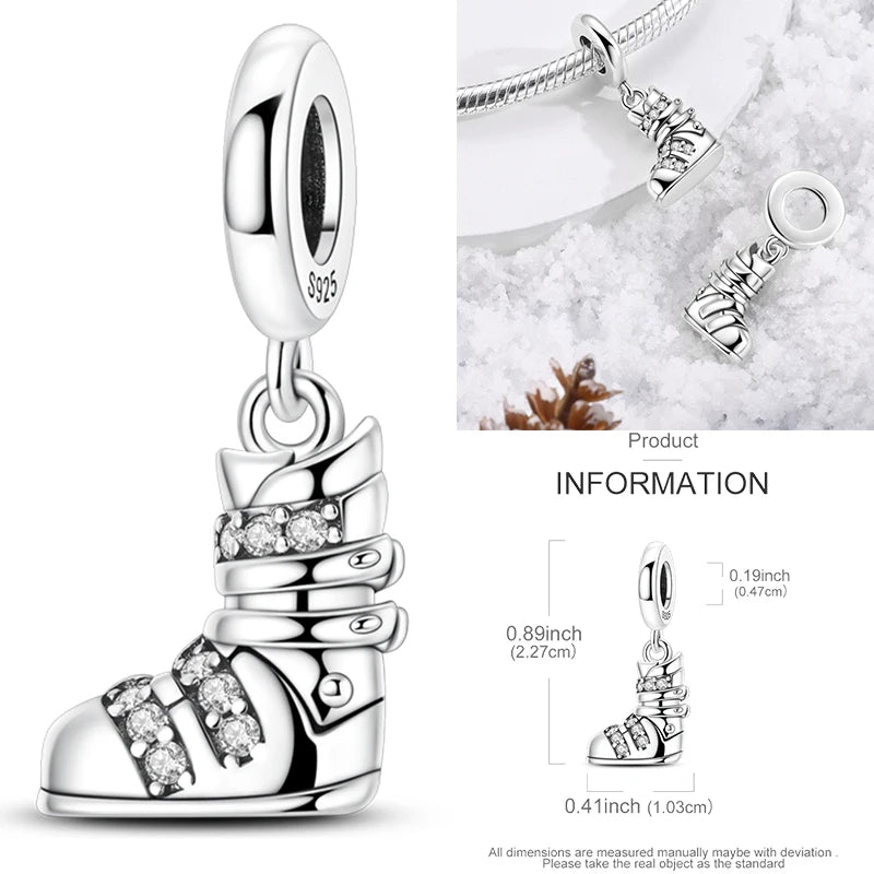 Hot Sneakers 925 Sterling Silver Ice Roller Skates Pink Ballet Shoes Charm Pendant Original Fits Women DIY Jewelry Girl Charms