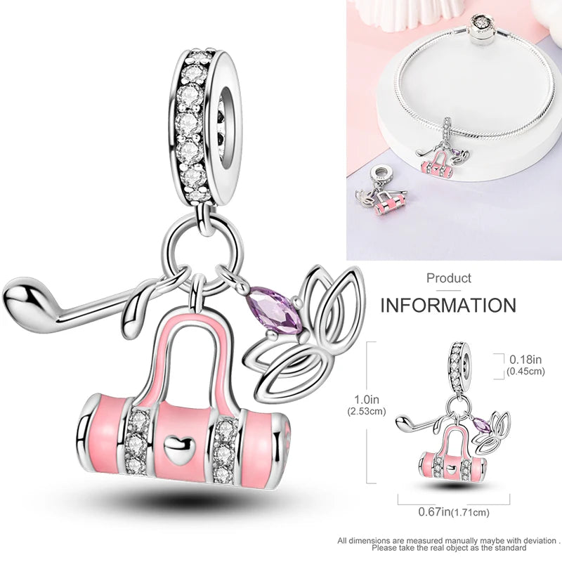 Hot Sneakers 925 Sterling Silver Ice Roller Skates Pink Ballet Shoes Charm Pendant Original Fits Women DIY Jewelry Girl Charms