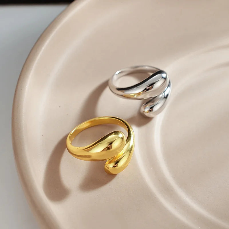 925 sterling silver Smooth Double Ball Beads Rings For Woman Open 18K Gold Geometric Wedding Couple Rings Aesthetic Jewelry Gift
