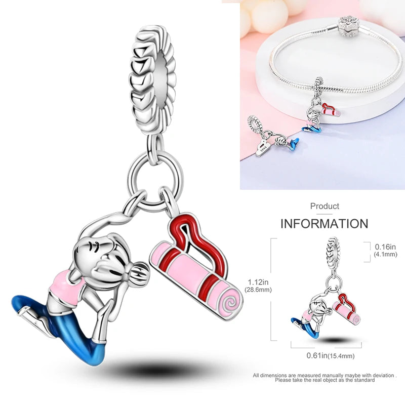 Hot Sneakers 925 Sterling Silver Ice Roller Skates Pink Ballet Shoes Charm Pendant Original Fits Women DIY Jewelry Girl Charms