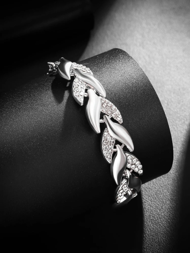 Luxury Love Braided Leaf Bracelet Charm Crystal Wedding Bracelets for Women Anniversary Valentines Day Gifts Aesthetic Jewelry