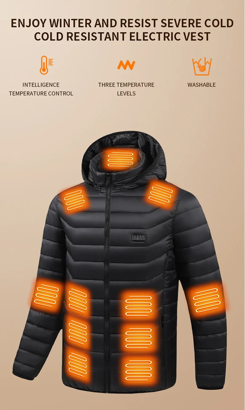 23 Areas Heating Jacket Men's Winter Usb Smart Heating Parka Self-heating Clothes Women 2024 Ski Warm Down Cotton Padded Jacket