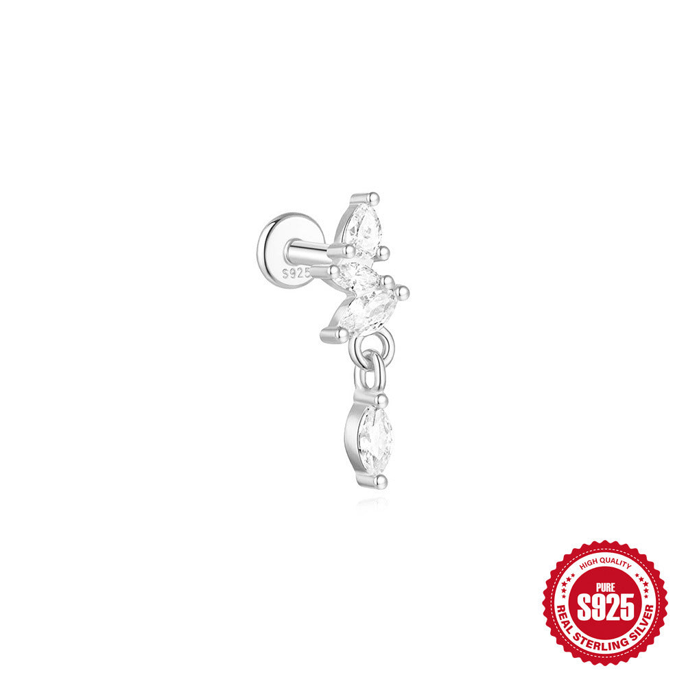 S925 Sterling Silver Stud Earrings With Diamonds For Cartilage Or Ear Bone